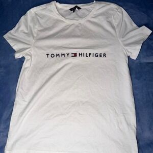 TOMMY‎ HILFIGER WOMAN WHITE T-SHIRT WITH LOGO ROUND NECK SHORT SLEEVE SIZE m
